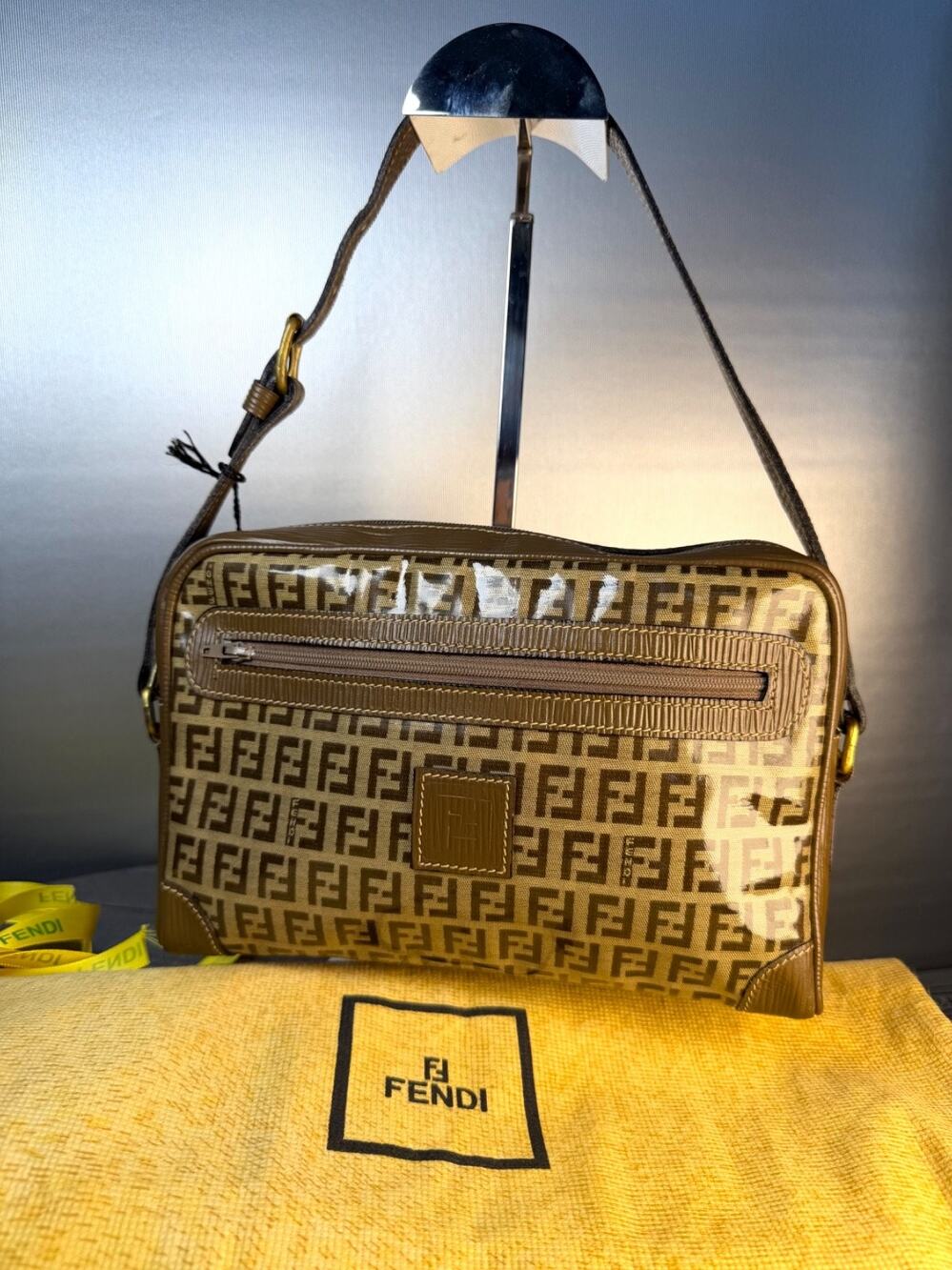 Vintage Fendi S.A.S. Zucca Monogram Coated Canvas Crossbody Shoulder Bag Brown